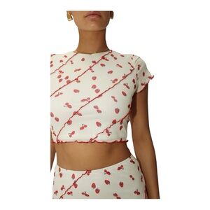 BAILEY ROSE “Berry Happy To Be Here” Strawberry + Cherry Print Crop Top MEDIUM